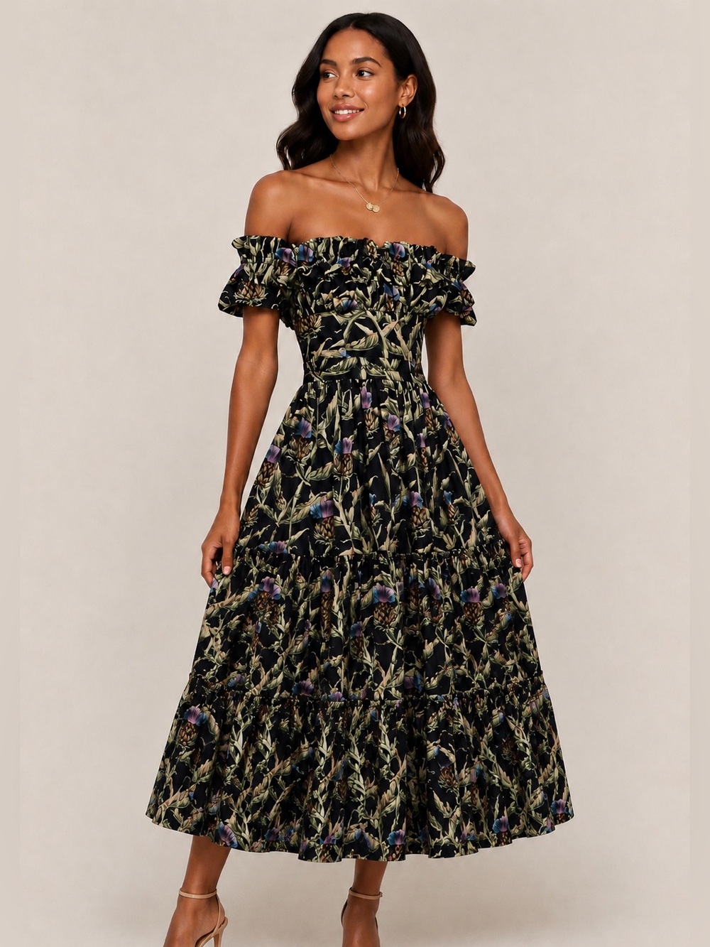 Agua Bendita Banana Women’s Sz Small Multicolor Off The Shoulder Midi Dress